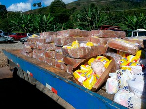Carga de frango congelado foi saqueada após acidente na BR-381 (Foto: PRF/Divulgação)