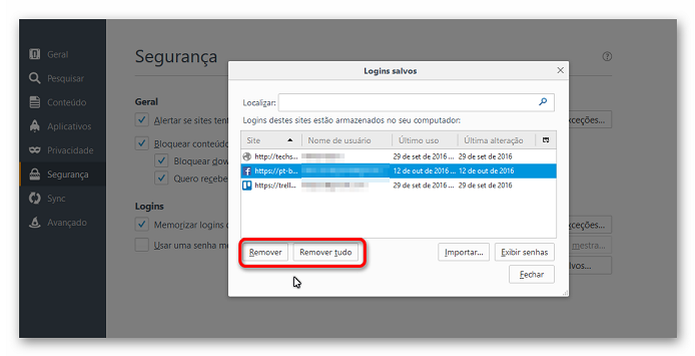 Apagando informações de login no Firefox (Foto: Reprodução/Helito Bijora) Apagando informações de login no Firefox (Foto: Reprodução/Helito Bijora)