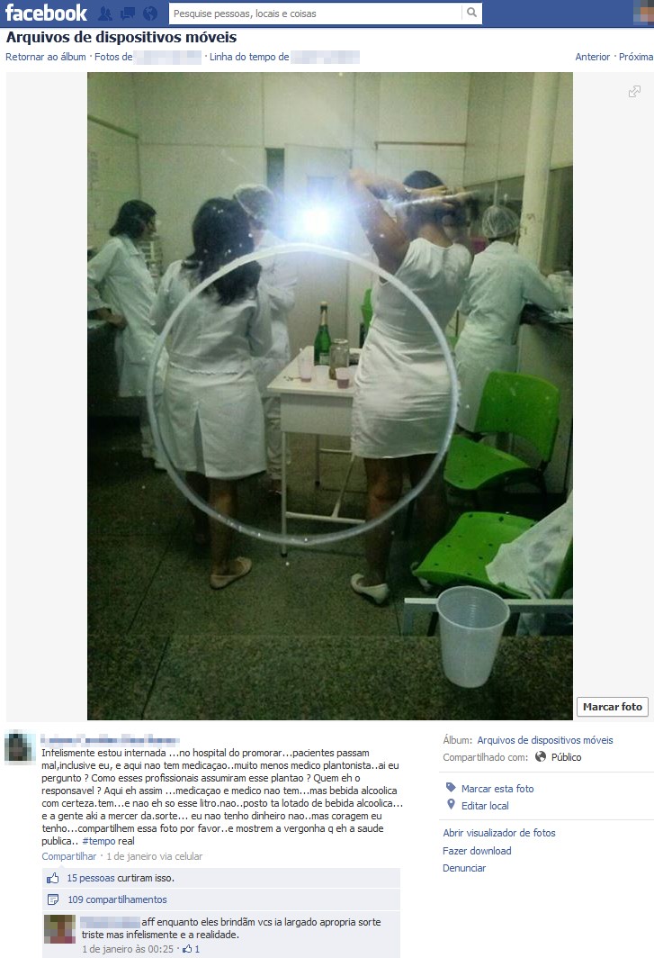 Foto no Facebook mostra enfermeiras brindando Réveillon em hospital do Piauí (Foto: Laiana Dias/Arquivo pessoal)