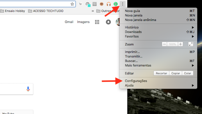 Acesse as configurações do Google Chrome (Foto: Reprodução/Marvin Costa) Acesse as configurações do Google Chrome (Foto: Reprodução/Marvin Costa)