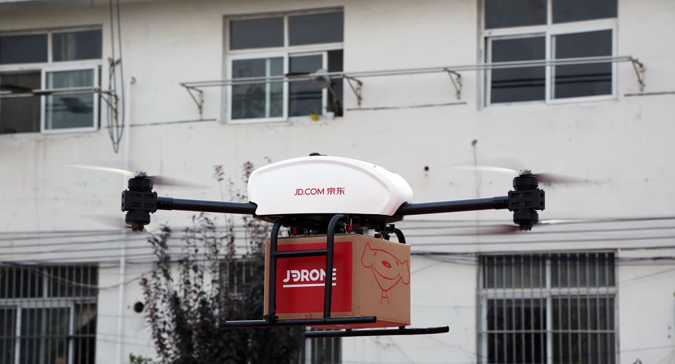 Drones da JD.com usados para entregar produtos na China. (Foto: Divulgação/JD.com)