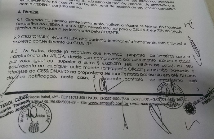 Contrato de empréstimo de Leandro Damião ao Cruzeiro (Foto: GloboEsporte.com)