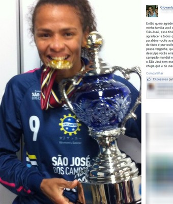Atacante Giovania São José Futebol Feminino (Foto: Reprodução/ Facebook)