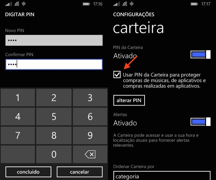 Ativando confirmação da senha antes das compras (Foto: Reprodução/Helito Bijora)