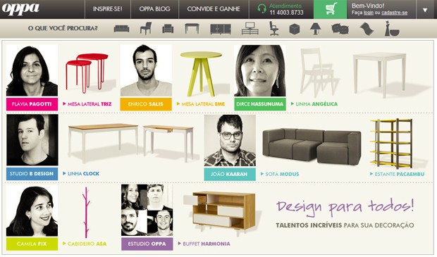 Plataforma da Oppa, que vende móveis e objetos de design (Foto: Reprodução)