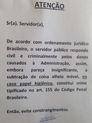Comunicado causa polêmica na Secretaria da Casa Civil em Goiânia, Goiás (Foto: Reprodução/ Sindipúblico)