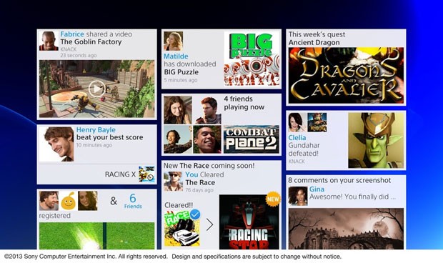 Área mostra o compartilhamento de conteúdo dos games por amigos do usuário do PS4 (Foto: Divulgação)