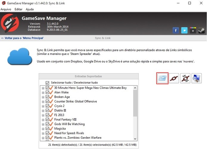 Selecione os jogos que quer sincronizar com o Game Save Manager