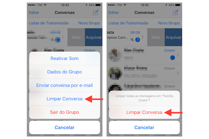 Limpando uma conversa do WhatsApp que ocupa muito espaço no armazenamento do iPhone (Foto: Reprodução/Marvin Costa)