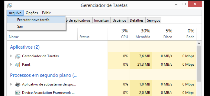 Abrindo a opção "Executar nova tarefa" (Foto: Reprodução/Edivaldo Brito) (Foto: Abrindo a opção "Executar nova tarefa" (Foto: Reprodução/Edivaldo Brito))