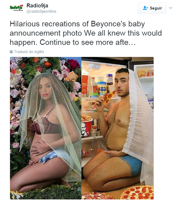Fotos brincam com pose de Beyoncé grávida (Foto: Reprodução/Twitter)