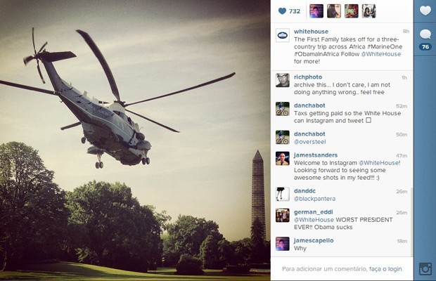 Imagem da primeira foto postada pela Casa Branca no Instagram (Foto: Reprodução/Instagram.com)