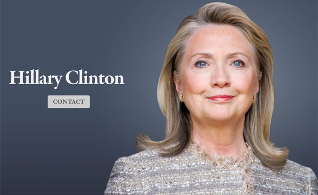 Novo site de Hillary Clinton mostra ex-secretária de Estado sem óculos e com expressões atenuadas (Foto: Reprodução)