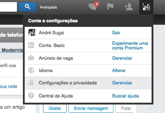 Caminho para Configurações de Privacidade (Foto: Reprodução/André Sugai)