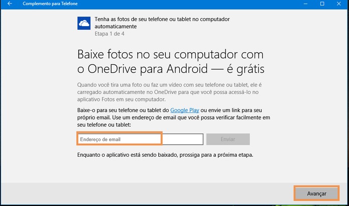 Na tela de sincronização do OneDrive selecione avançar (Foto: Reprodução/Barbara Mannara)