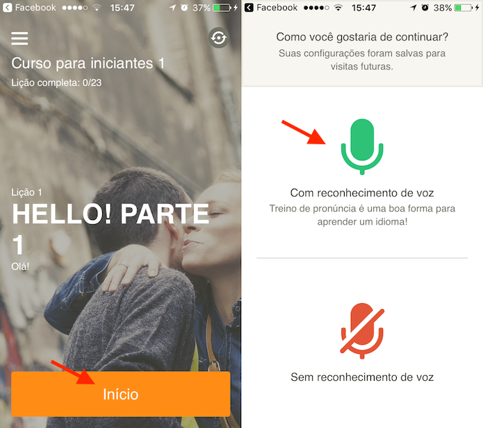 Opção para iniciar um curso de idioma no aplicativo Babbel (Foto: Reprodução/Marvin Costa)