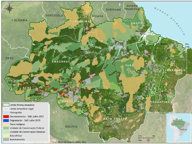 Segundo Imazon, degradação na Amazônia Legal chegou a 240 km² em julho (Foto: Imazon)