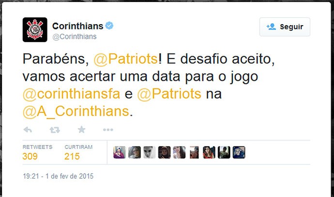 Corinthians, futebol americano (Foto: Twitter)