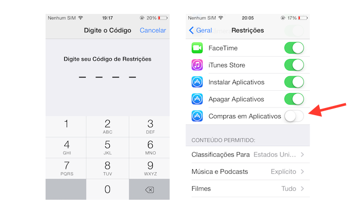 Desativando as compras dentro de aplicativos no iOS (Foto: Reprodução/Marvin Costa)
