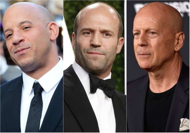 ENQUETE Carecas: Vin Diesel, Jasonm Statham e Bruce Willis (Foto: Reuters | Getty Images | AFP)