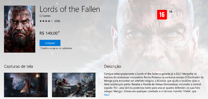 Página de Lords of the Fallen na Xbox Marketplace (Foto: Reprodução/André Mello)