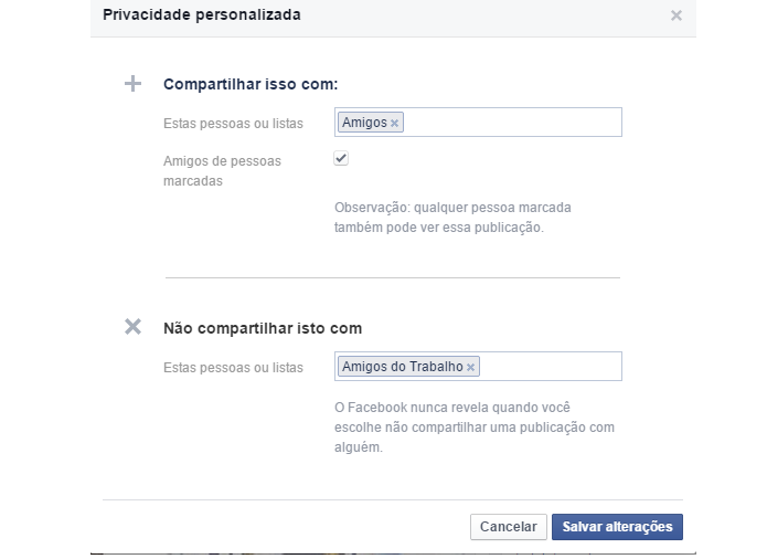 Restringindo o grupo de pessoas no Facebook às suas postagens (Foto: Aline Jesus/Reprodução)
