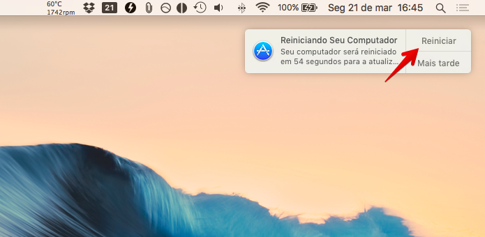 Reinicie o Mac para instalar a atualização (Foto: Reprodução/Helito Bijora) 
