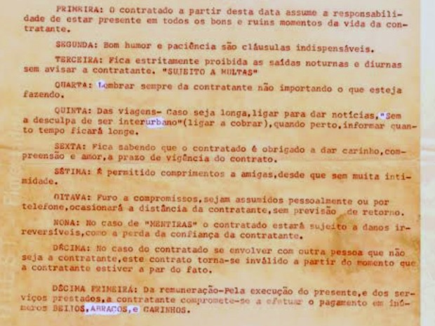 Clusulas de 'contrato de amor' descoberto por servidora pblica ao reformar apartamento em Braslia (Foto: Renata Vasconcellos/Arquivo Pessoal)