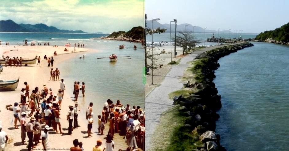 Barra da Lagoa em 1975 e em 2012 (Foto: Desterro Hoje/Divulgação)