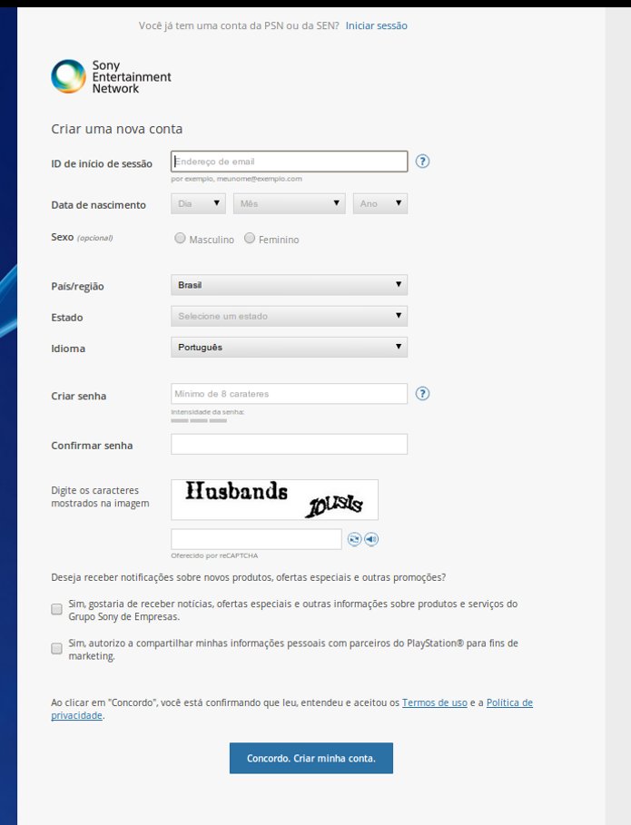PSN: como criar seu cadastro. (Foto: Reprodução/ Emanuel Schimidt)