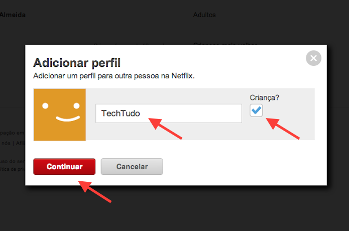 Definindo um novo perfil para criança no Netflix (Foto: Reprodução/Marvin Costa)