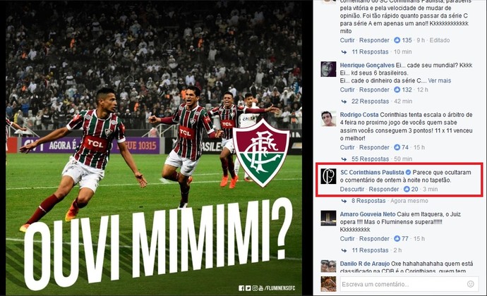Corinthians x Fluminense rede social (Foto: Reprodução/Facebook)