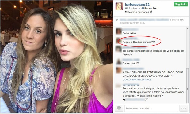 EGO Bárbara Evans posta selfie e seguidor questiona Pegou o Cauã danada notícias de Famosos