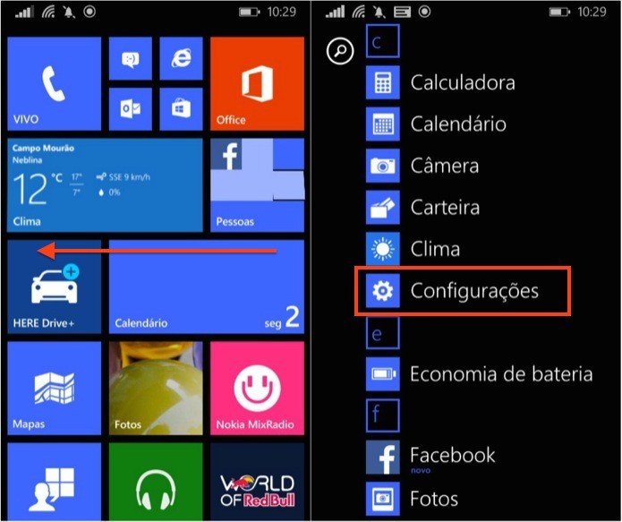 Acesse as configurações do Windows Phone (Foto: Reprodução/Helito Bijora)