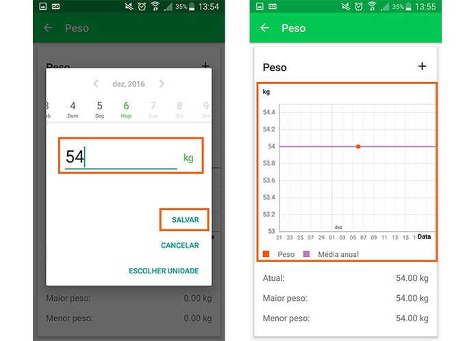 Acompanhe o gráfico com a perda de peso pelo app (Foto: Reprodução/Barbara Mannara)