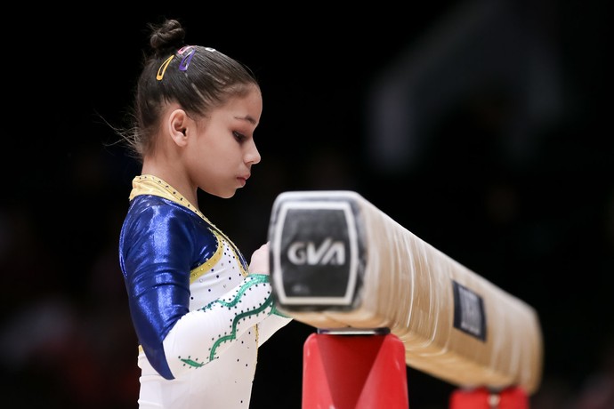 Flávia Saraiva no treino de pódio do Mundial de ginástica (Foto: Ricardo Bufolin/CBG)