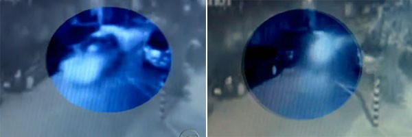 Grávida passa de carro pela rua (esq.) e, logo depois, moto é vista a seguindo. (Foto: Reprodução / Tv Globo)