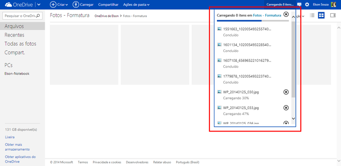 OneDrive exibe guia com o status de carregamento de seus arquivos para a nuvem (Foto: Reprodução/Elson de Souza)