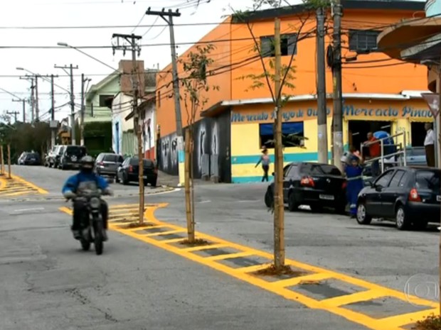 Prefeitura de SP planta árvores no asfalto para &#39;escapar&#39; de calçada e fios (Foto: Reprodução TV Globo)