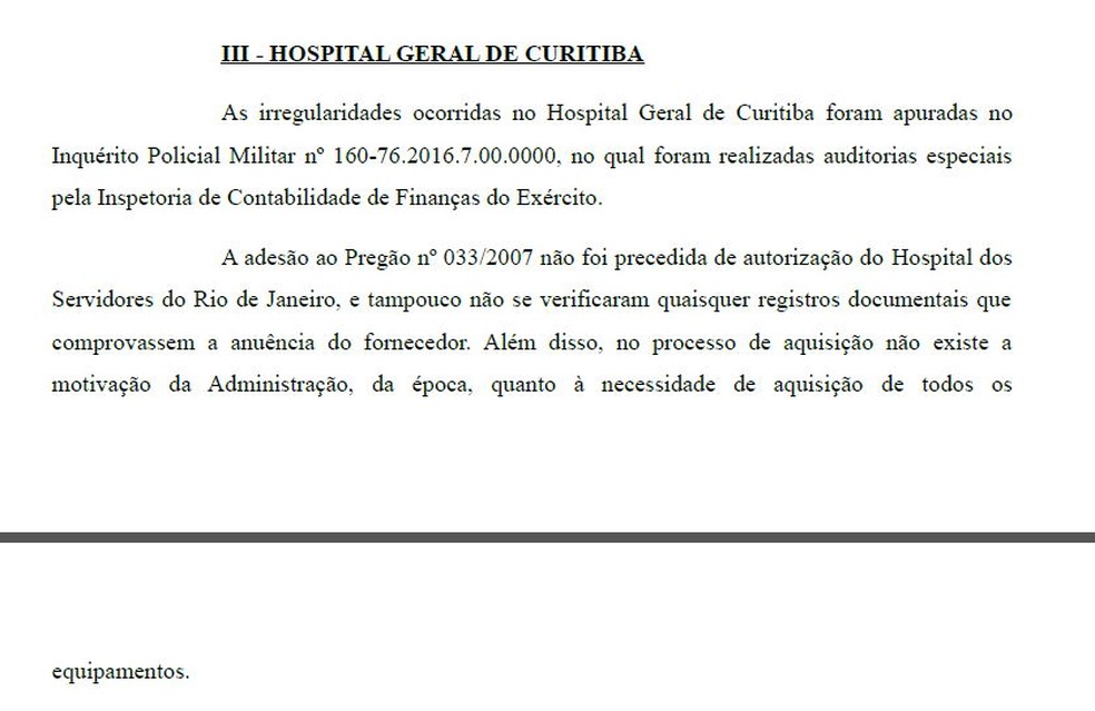 Trecho de denúncia que detalha fraude em licitação no Hospital Geral de Curitiba (Foto: Reprodução)