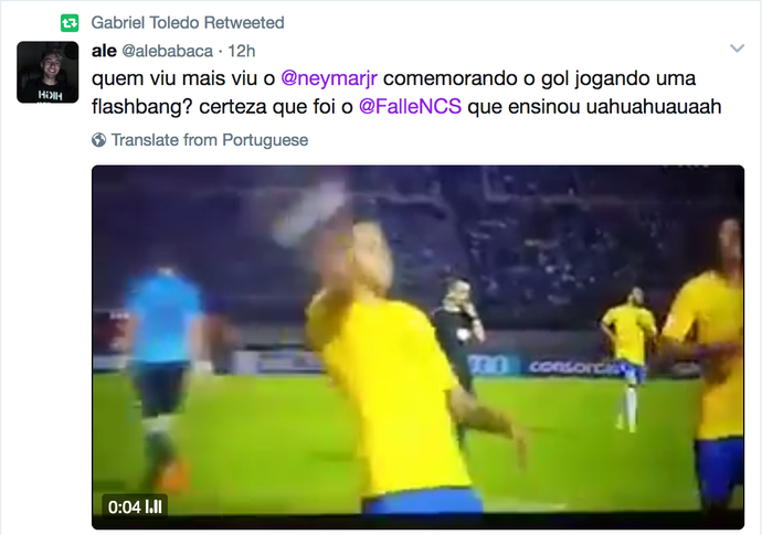 Astro do CS:GO, Gabriel "Fallen", Toledo compartilhou a comemoração de Neymar an vitória sobre o Uruguai (Foto: Reprodução)