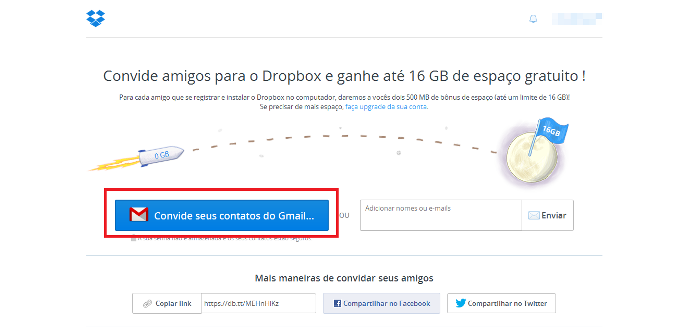 Convidar contatos do Gmail para usarem o Dropbox (Foto: Reprodução/Lívia Dâmaso)