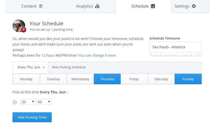 Aba Schedule com programação de dias e horários da postagem no Pinterest (Foto: Reprodução/ Raquel Freire)