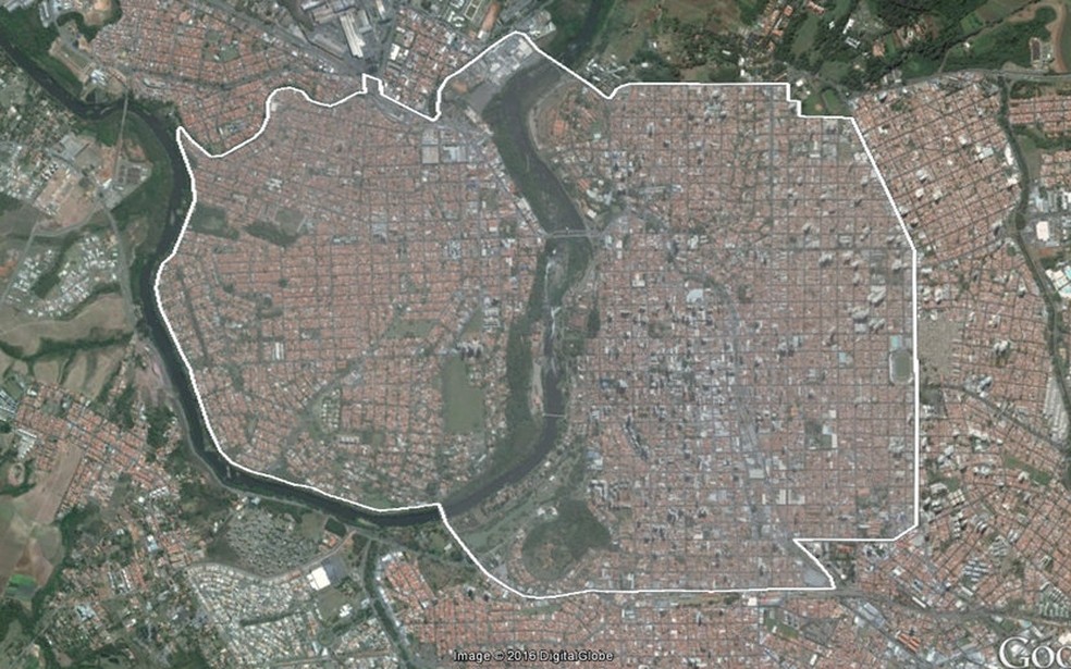 Área central de Piracicaba onde o Aedes do bem foi liberado (Foto: Reprodução/Google)