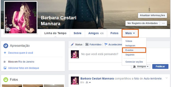 Acesse a categoria de eventos no seu perfil do Facebook (Foto: Reprodução/Barbara Mannara)