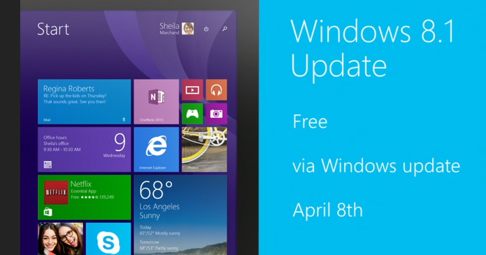 Windows 8.1 Update chega para os usuários do atual Windows 8.1 em 8 de abril (Foto: Reprodução/Microsoft)