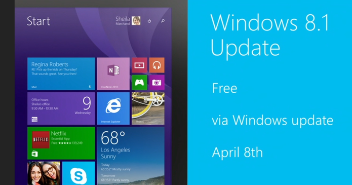 Windows 8.1 Update chega para os usuários do atual Windows 8.1 em 8 de abril (Foto: Reprodução/Microsoft) Windows 8.1 Update chega para os usuários do atual Windows 8.1 em 8 de abril (Foto: Reprodução/Microsoft)