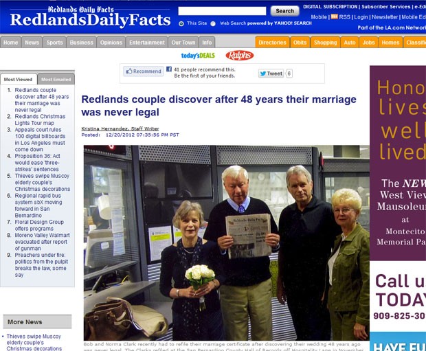 Após 48 anos, Bob e Norma Clark descobriram que seu casamento não era legal (Foto: Reprodução)