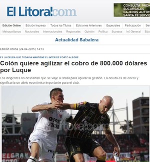 Luque Inter Colón jornal (Foto: Reprodução)