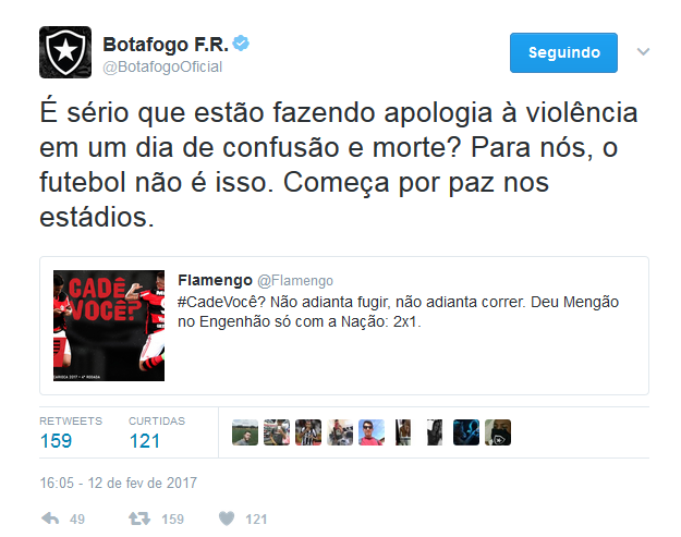 Twitter Botafogo e Flamengo